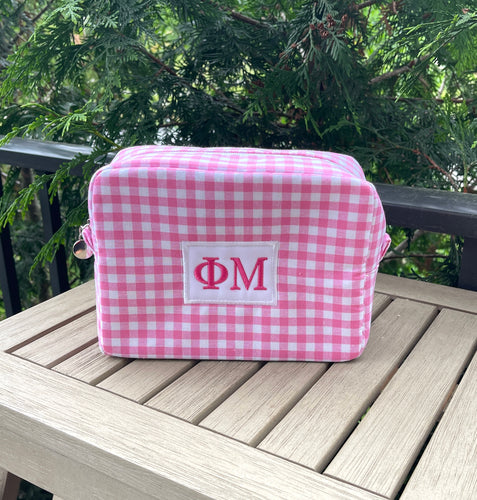 Phi Mu Pink Gingham Cosmetic bag