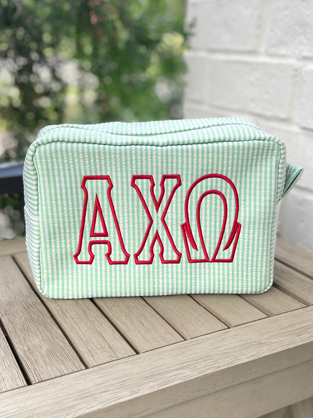 Alpha Chi Omega Green Cosmetic Bag