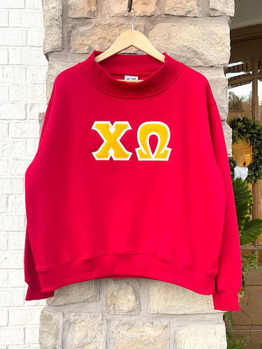 Chi Omega Red Stitched Letter Sweatshirt