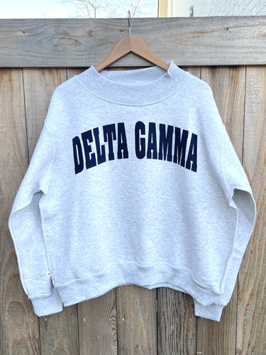 Delta Gamma Navy Letter Raw Edge Mock Neck Sweatshirt
