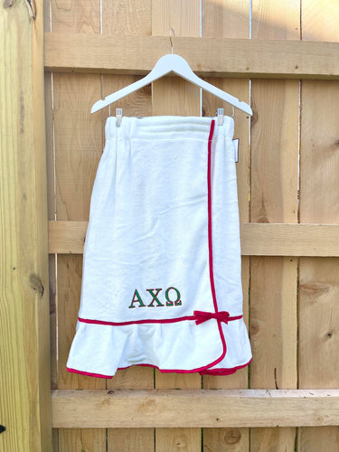 Alpha Chi Omega White Ruffle Spa Wrap
