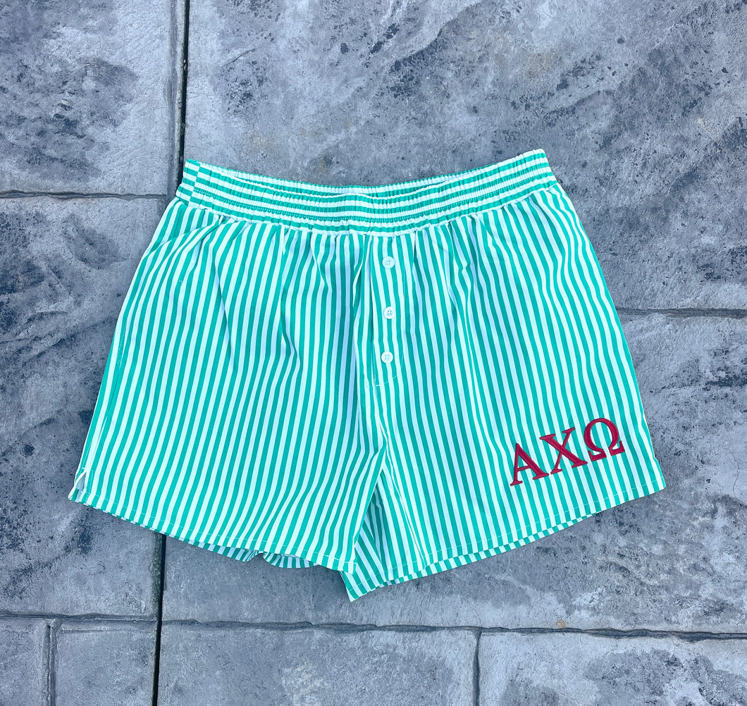 Alpha Chi Omega Green Stripe Boxer Shorts