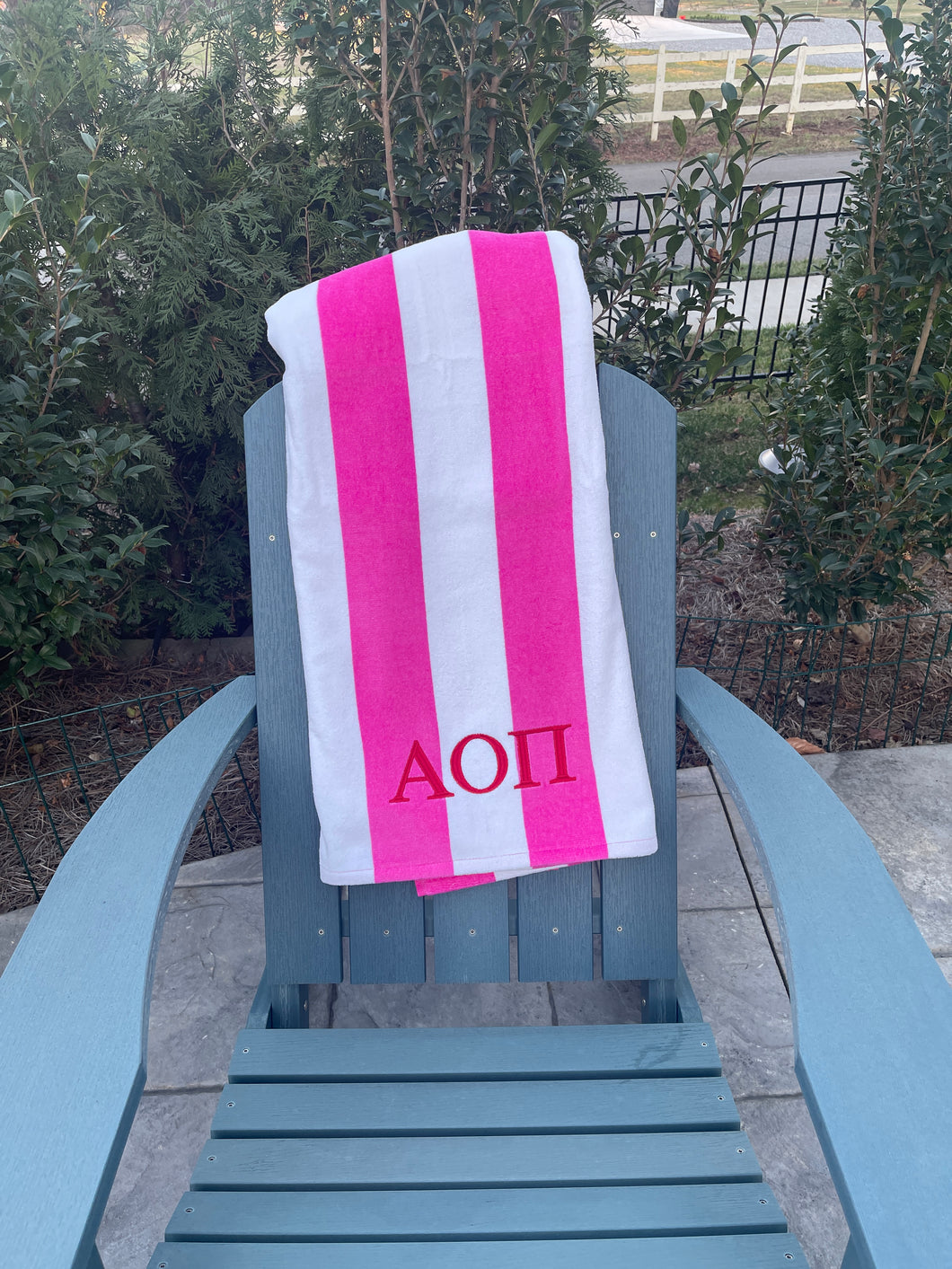 Alpha Omicron Pi Pink Stripe Beach Towel