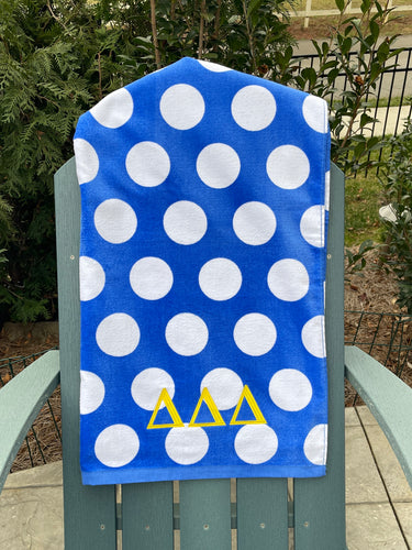 Delta Delta Delta  Beach Towel - Royal Blue Dot