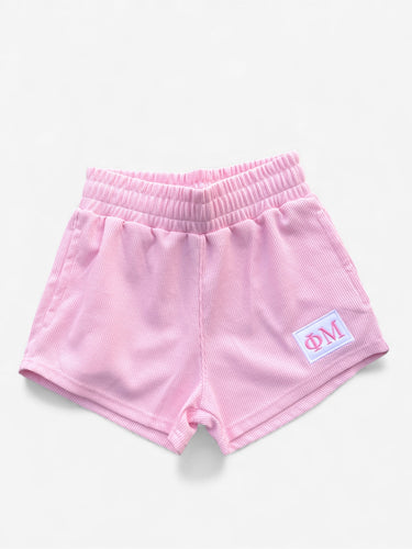 New! Phi Mu Thermal Waffle Patch Pink Shorts