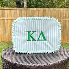 Kappa Delta Green Stripe Ruffle Cosmetic Bag
