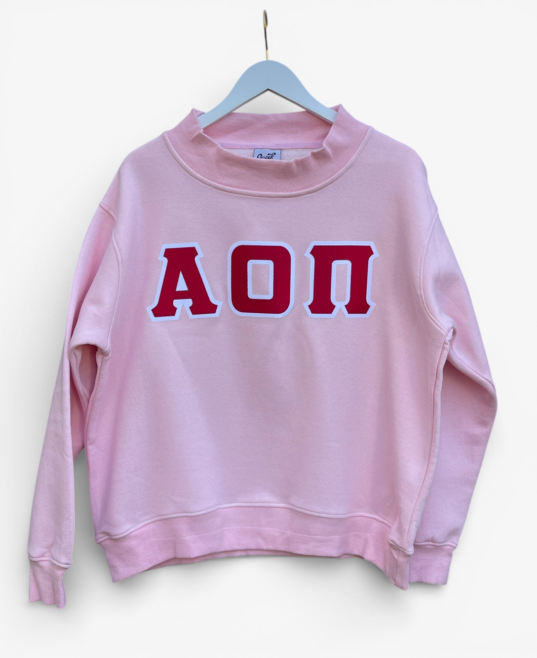 Alpha O  Letter Pink Mock Neck Sweatshirt