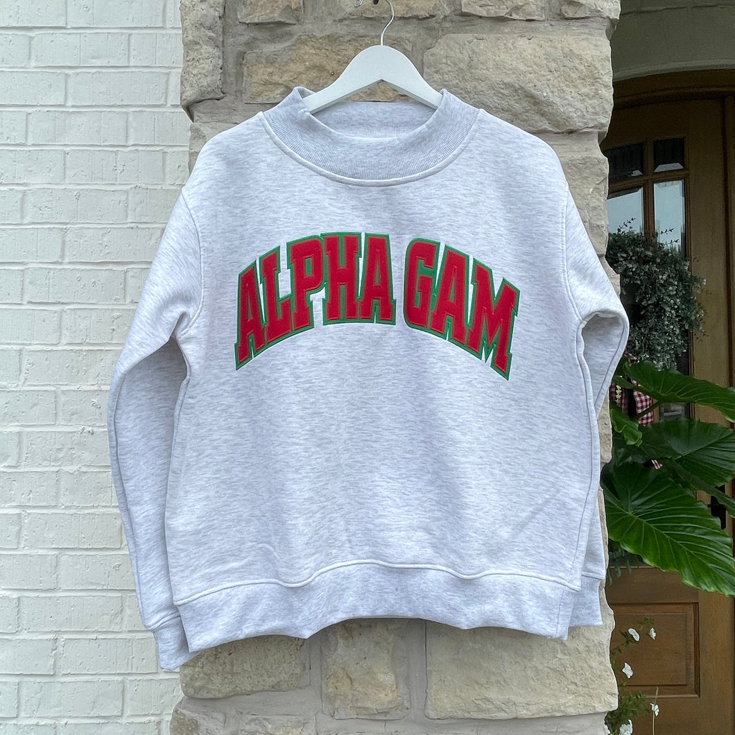 Alpha Gam Stitched Letter Mock Neck Sweatshirt