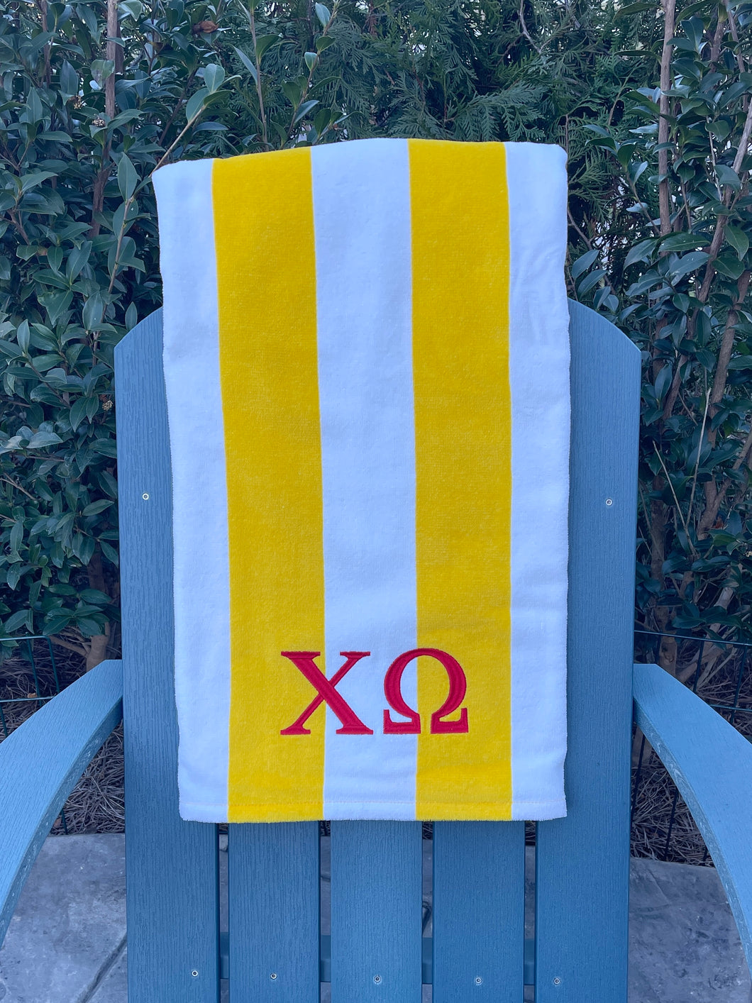 Chi Omega Navy Stripe Beach Towel