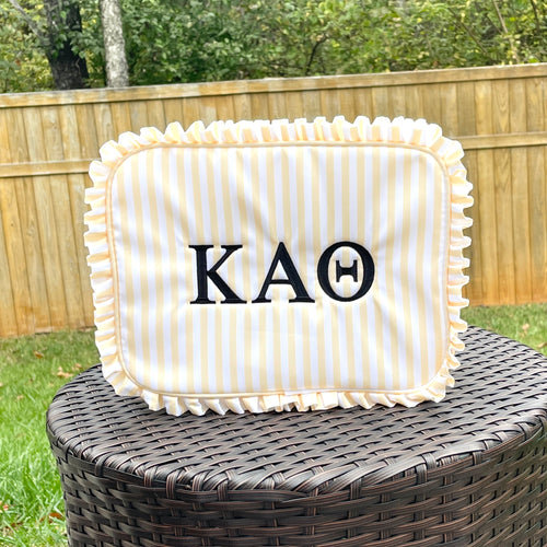 Theta Yellow Stripe Ruffle Cosmetic Bag