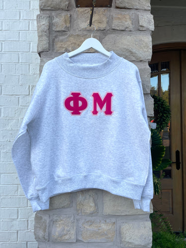 Phi Mu Mock Stitched Letter Mock Neck Sweatshirt