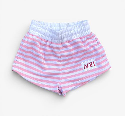 Alpha Omicron Pi Pink Stripe Patch Shorts