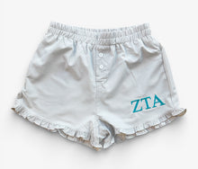 Zeta Tau Alpha Grey Stripe Ruffle Shorts