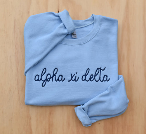 Alpha Xi Delta Chain Stitch Blue Sweatshirt