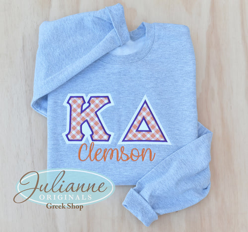 Kappa Delta Clemson Gingham Letter Grey Sweatshirt