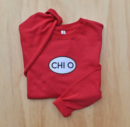 Chi Omega Oval Patch Red Sweatshirt