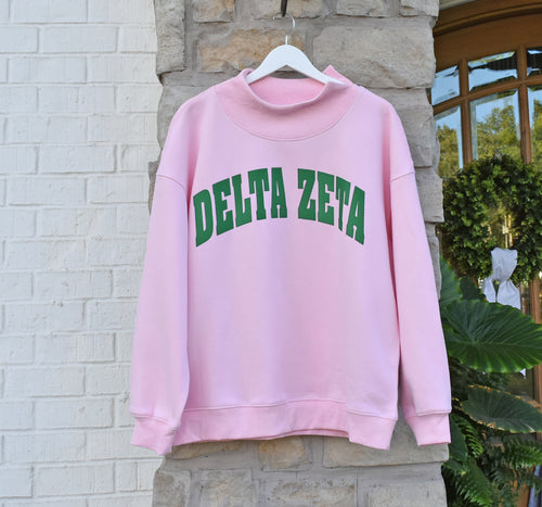 Delta Zeta Pink Mock Neck Sweatshirt