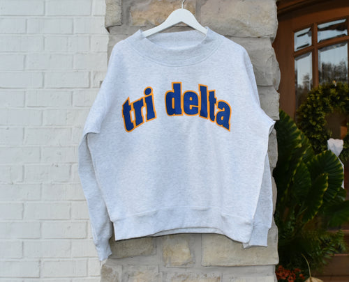 Tri Delta Lowercase Raw Edge Mock Neck Sweatshirt
