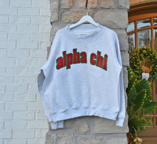 Alpha Chi Omega Lowercase Raw Seam Mock Neck Sweatshirt