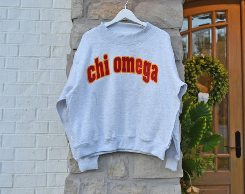 Chi Omega Lowercase Raw Edge Mock Neck Sweatshirt