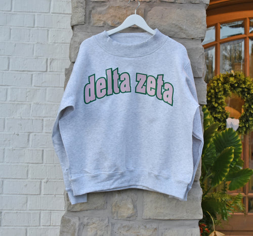 Delta Zeta Lowercase Raw Edge Mock Neck Sweatshirt
