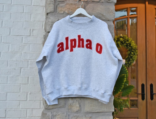 Alpha Omicron Pi Lowercase Raw Edge Mock Neck Sweatshirt
