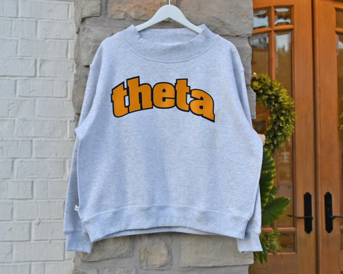Theta Lowercase Raw Edge Mock Neck Sweatshirt