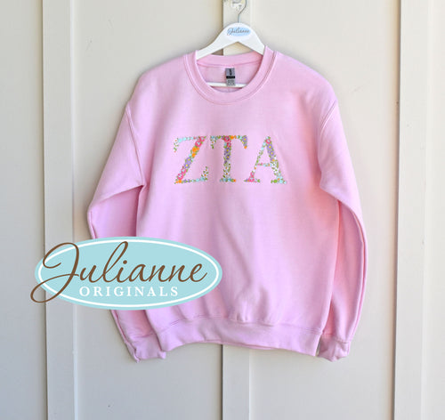 Zeta Tau Alpha Floral PInk White Sweatshirt