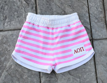 New! Alpha Omicron Pi Pink Stripe Patch Shorts
