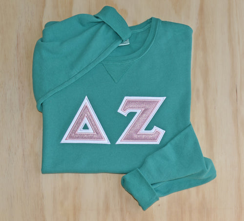 Delta Zeta Pink Glitter Letter Green Sweatshirt