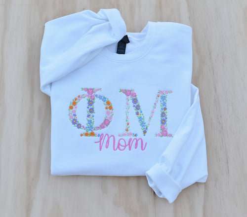 Phi Mu MOM White Floral Sweatshirt