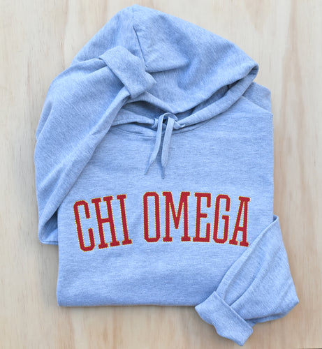 Chi Omega Collegiate Arch Grey Hoody Sweatshirt