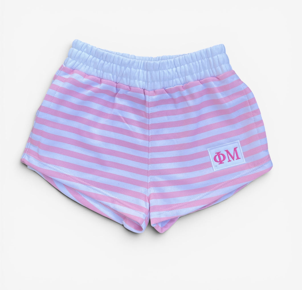 Phi Mu Pink Stripe Patch Shorts