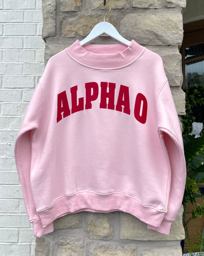Alpha O  Pink Mock Neck Sweatshirt