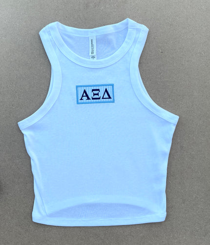 Alpha Xi Delta Seersucker Patch Crop Tank