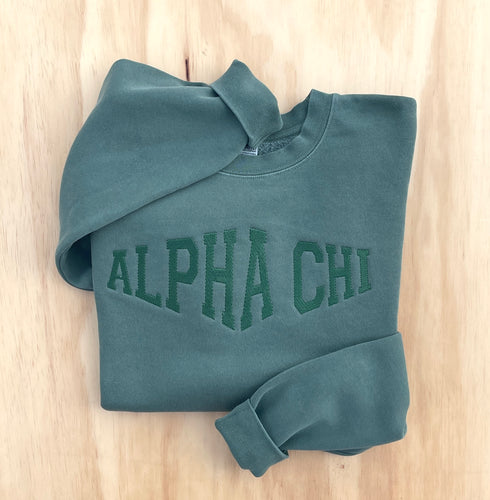 Alpha Chi Omega Green Stitched Sweatshirt