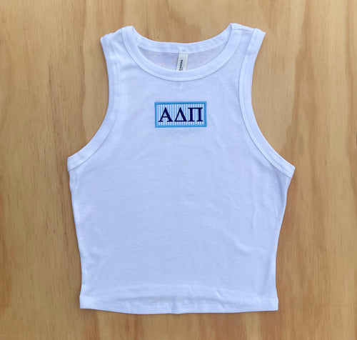 Alpha Delta Pi Seersucker Patch Crop Tank