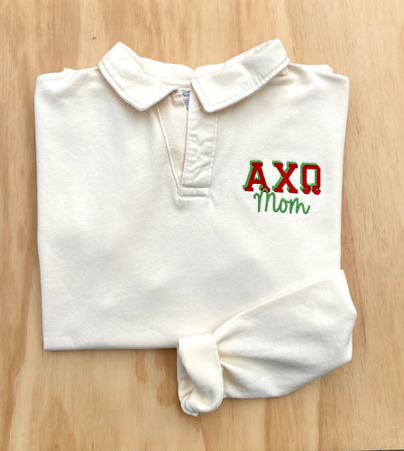 Alpha Chi Omega Mom Cream Polo Sweatshirt