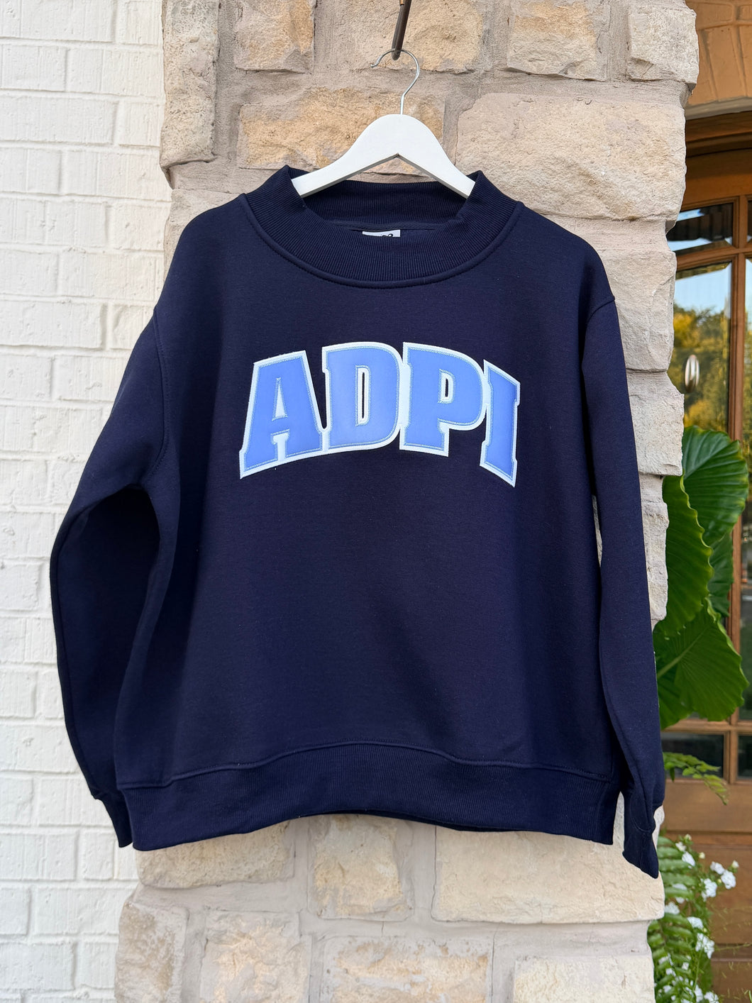 ADPI Stitched Letter Navy Mock Neck Sweatshir