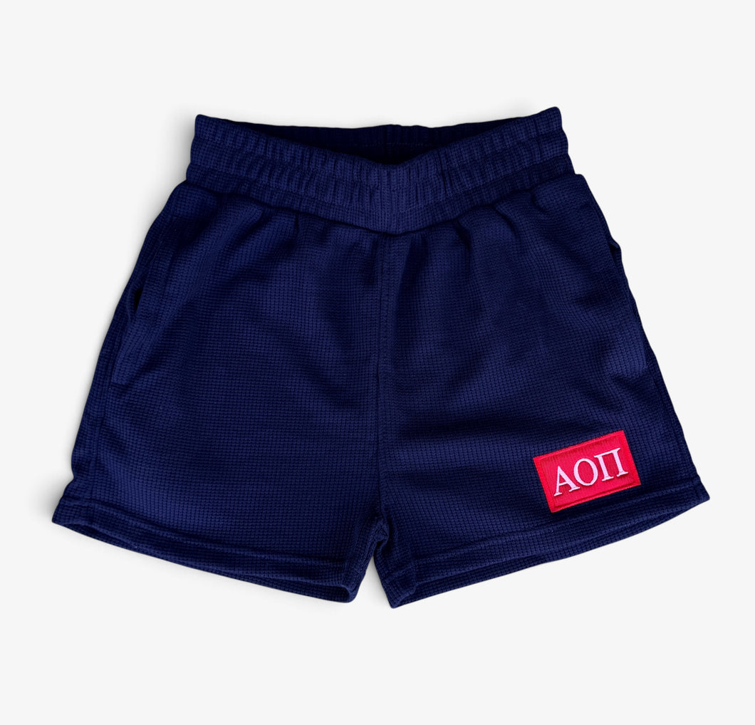 Alpha Omicron Pi Navy Waffle Shorts