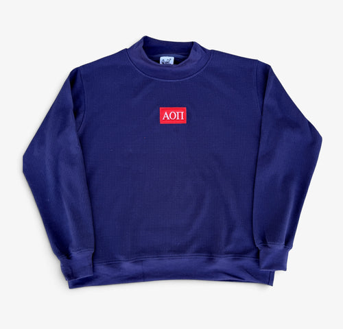 Alpha Omicron Pi  Navy Waffle Mock Neck