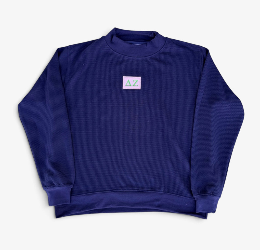 Delta Zeta Navy Waffle Mock Neck