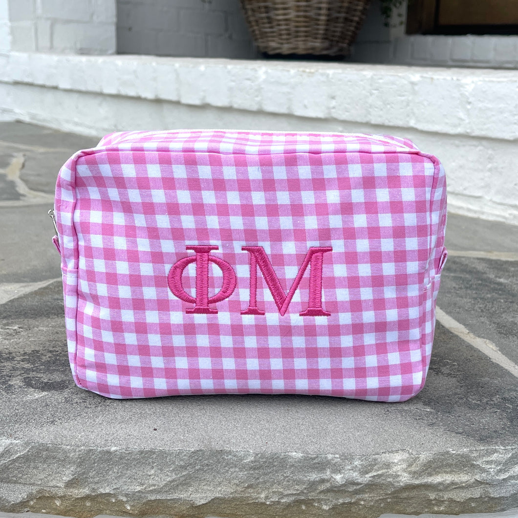 Phi Mu Gingham Cosmetic Bag - WHOLESALE