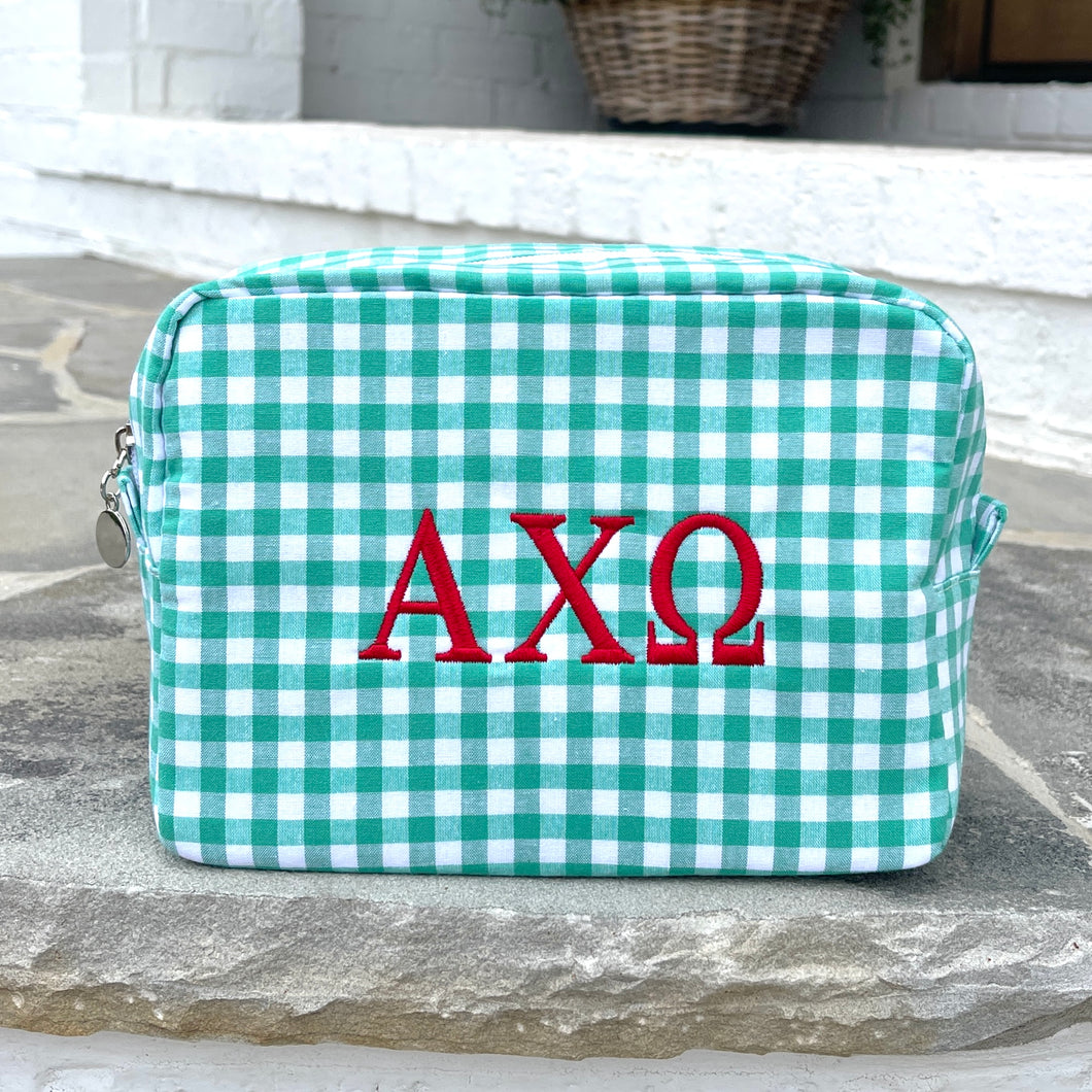 Alpha Chi Omega Gingham Cosmetic Bag - WHOLESALE