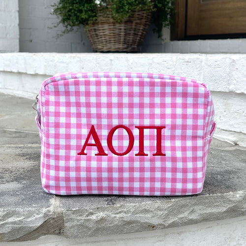 Alpha Omicron Pi Gingham Cosmetic Bag - WHOLESALE