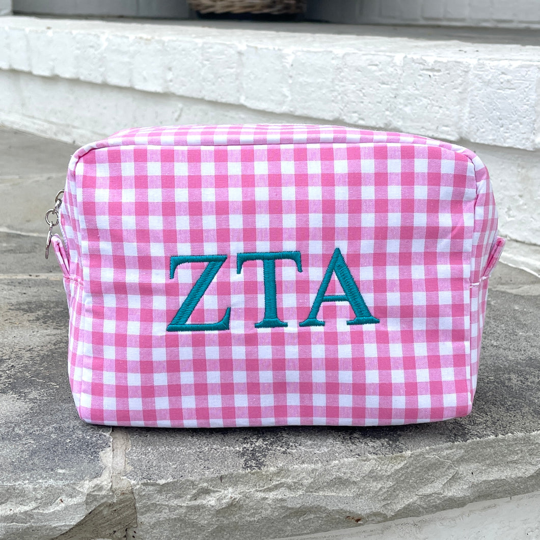 Zeta Tau Alpha Gingham Cosmetic Bag - WHOLESALE